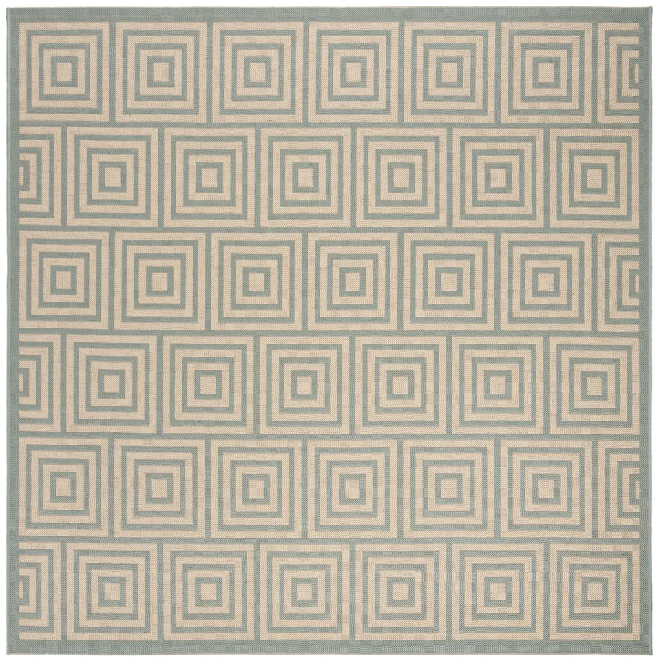 Arlo Home Indoor/Outdoor Woven Area Rug, LND173L, Cream/Aqua,  6' 7" X 6' 7" Square