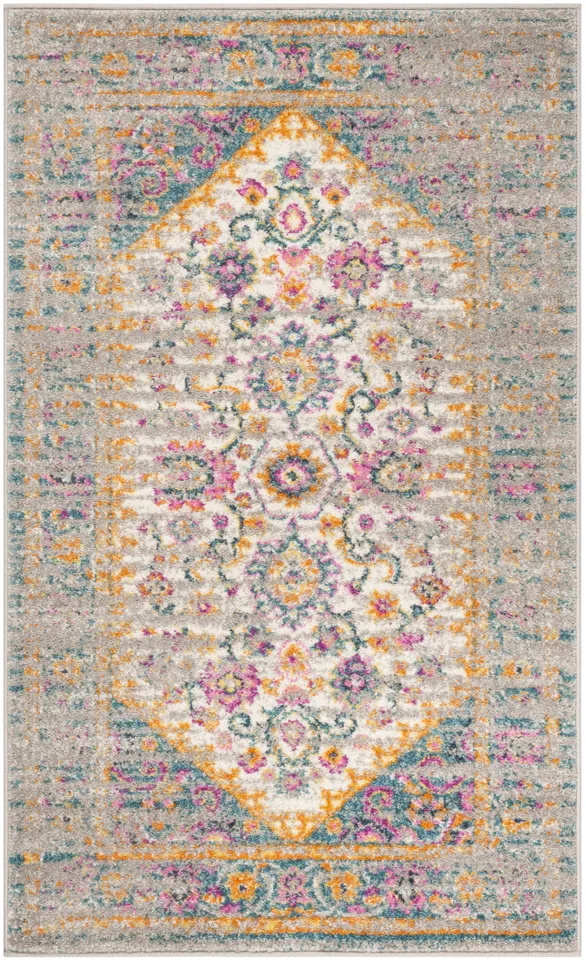 Arlo Home Woven Area Rug, MAD122G, Light Grey/Fuchsia,  3' X 5'