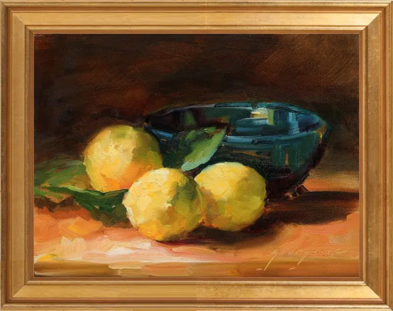 Lemons and Blue Bowl by Georgesse Gomez for Artfully Walls
