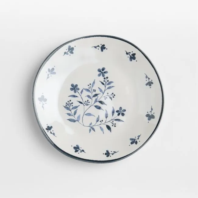 Marin Botanical White and Blue Stoneware Salad Plate