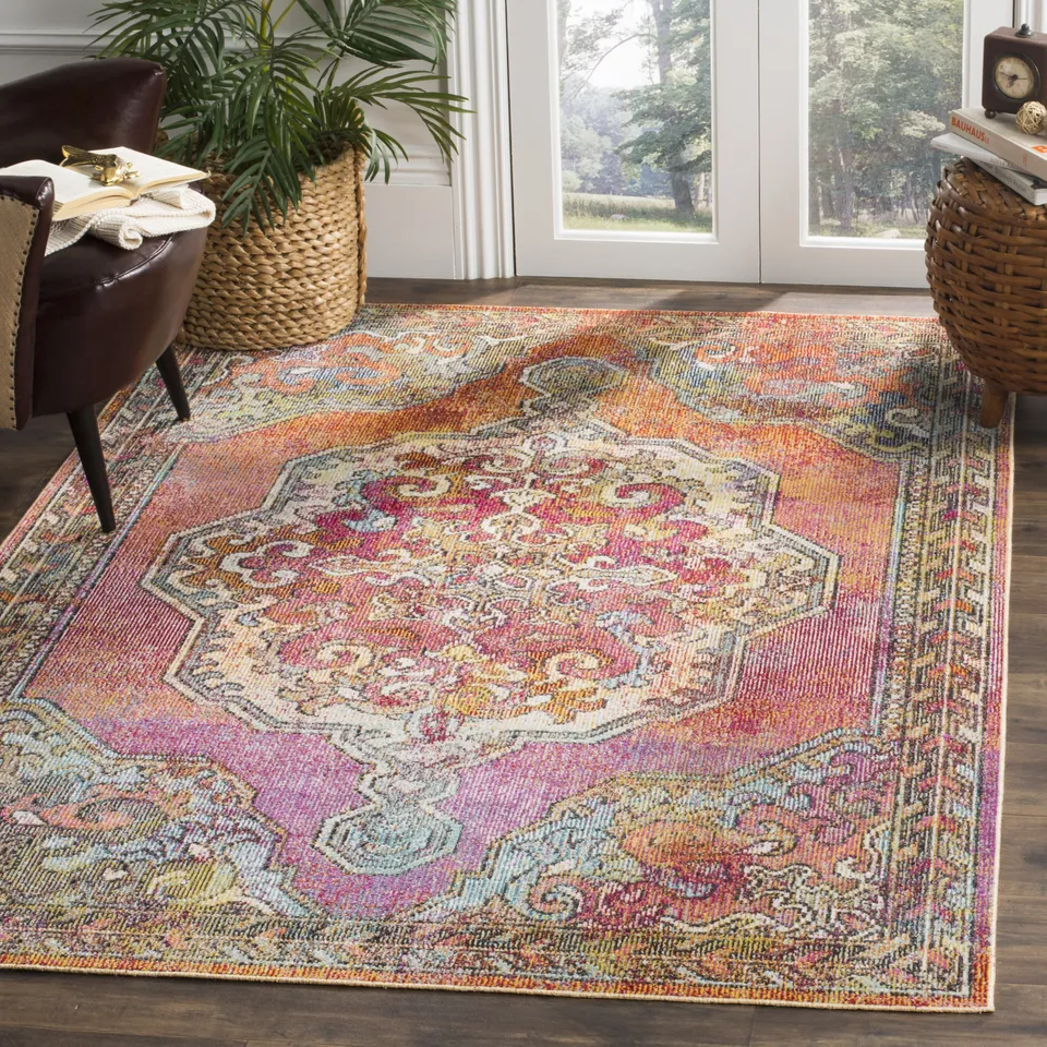 Arlo Home Woven Area Rug, CRS502A, Orange/Light Blue,  6' 7" X 9' 2"