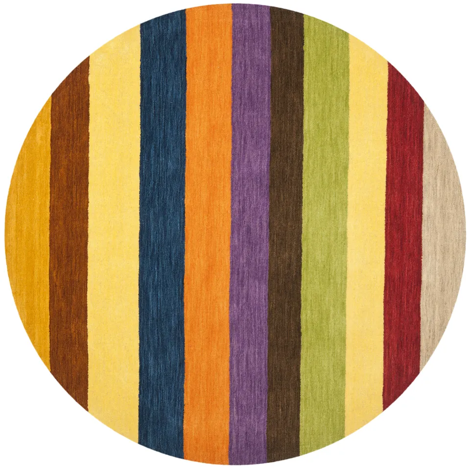 Arlo Home Hand Loomed Area Rug, HIM584A, Yellow/Multi,  6' X 6' Round
