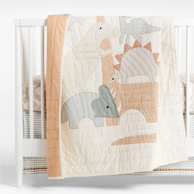 Dino Tower Embroidered 100% Organic Cotton Baby Crib Quilt