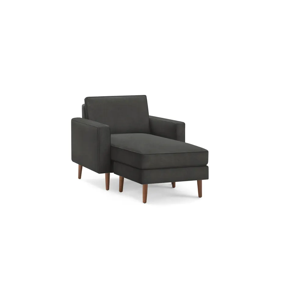 Nomad Velvet Armchair with Chaise - Graphite Grey - Performance Velvet / Walnut - Wood