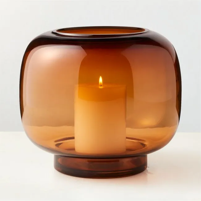 Coco Round Smoked Amber Glass Hurricane Candle Holder Large