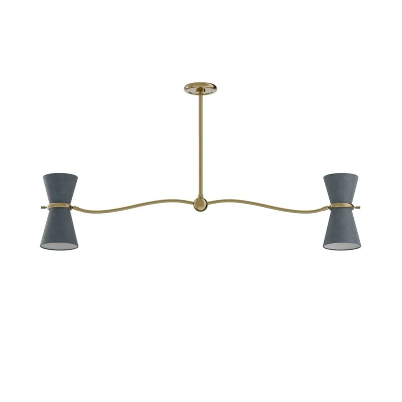 Gable Linear Antique Brass Chandelier with Storm Blue Shade 54"