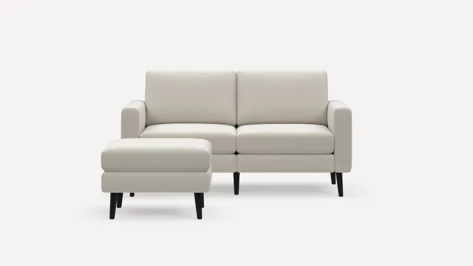 Nomad Loveseat with Ottoman - Cloud - Performance Lino / Ebony - Wood / Block