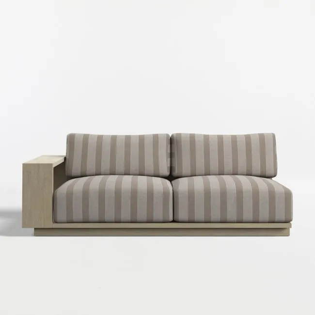 Mallorca 76" Wood Left-Arm Outdoor Sofa with Range Dune Stripe Sunbrella ® Cushions