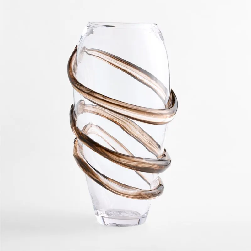 Serpentine Tall Brown Swirl Glass Vase 16" by Laura Harrier and Tiffany Howell
