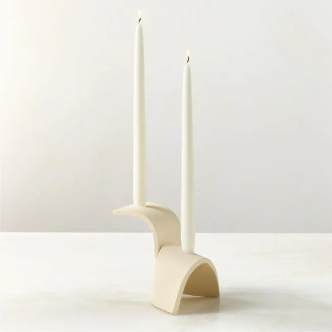 Laze Cream Ceramic Taper Candle Holder