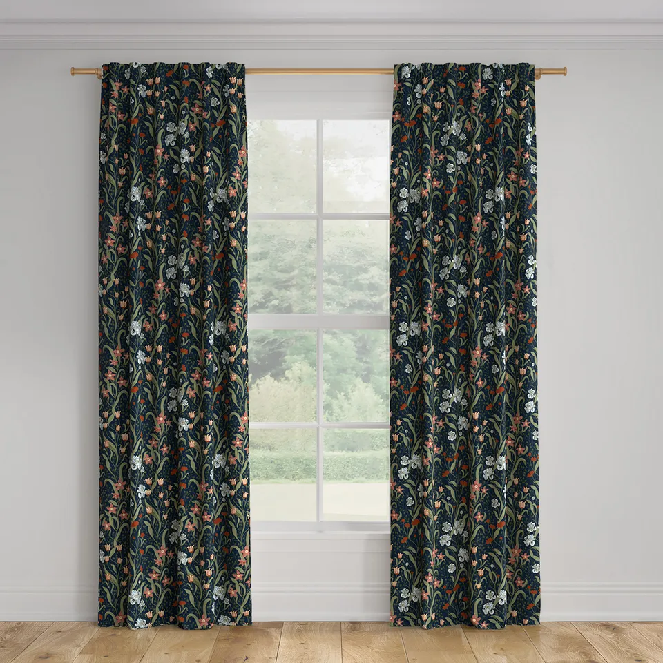 Printed Linen Curtain, Nightshade Bloomsbury, 50" x 96", Unlined