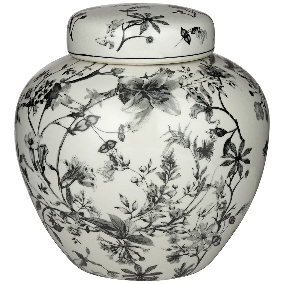 Prentiss 9" High Black and White Ceramic Ginger Jar with Lid