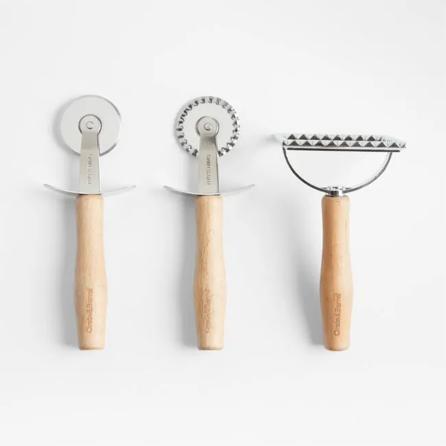 Crate & Barrel Beechwood and Stainless Steel Pasta Tools, Set of 3