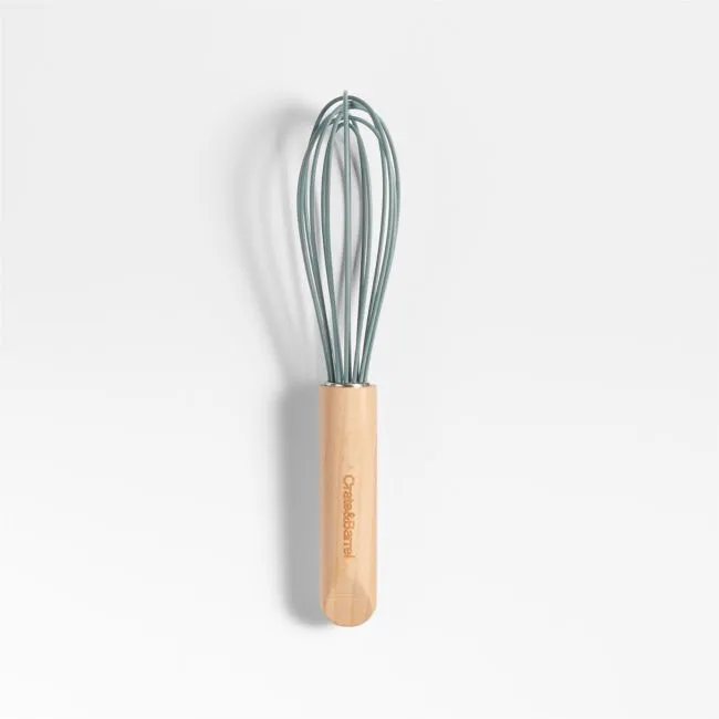 Crate & Barrel Deep Sage Green Silicone and Wood 9.5" Whisk