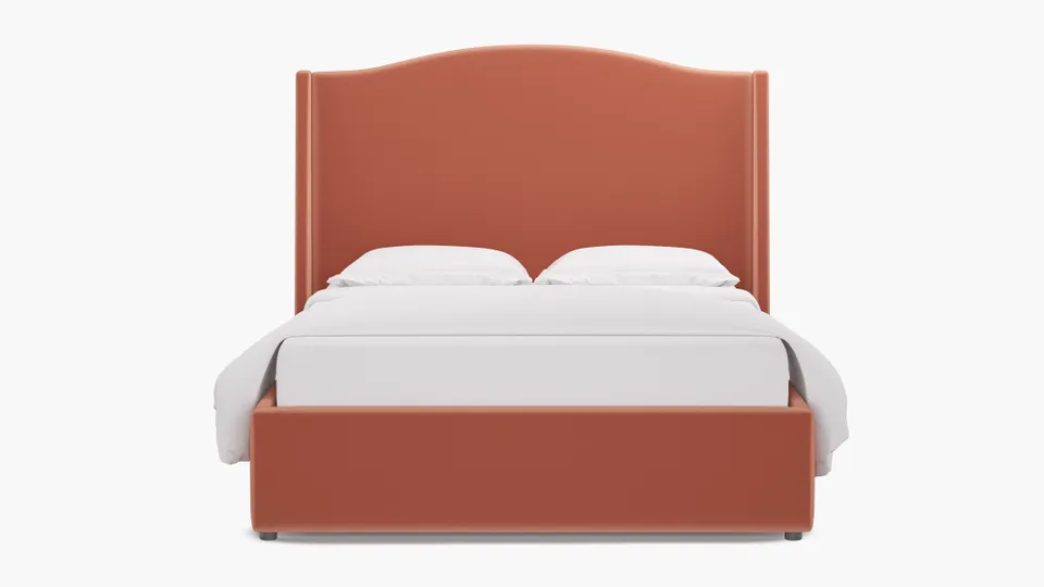 Curved Wingback Bed, Coral Performance Velvet, King