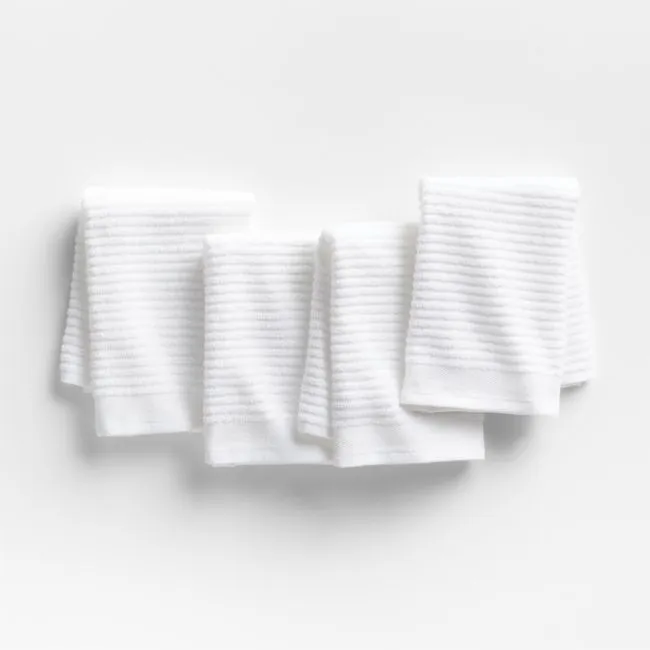 Ribbed Bar Mop White Organic Cotton Dish Cloths, Set of 4