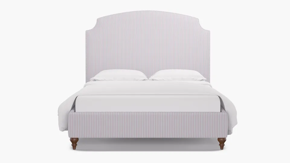 Cove Bed, Pink Classic Ticking Stripe, Walnut Decorative Tapered Leg, Twin