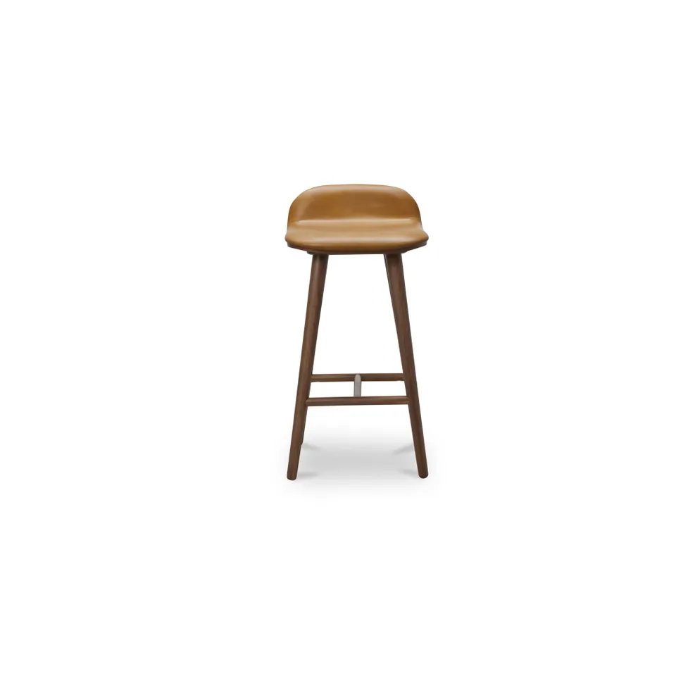 Capa Counter Stool H65 Solid And Veneered Walnut Lacquer Seat Camel Leather 2342