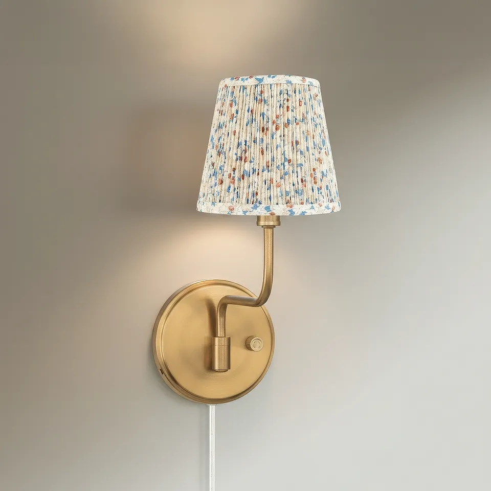 Ophelia 9 1/2"H Warm Brass Plug-In Floral Pleated Shade Wall Sconce
