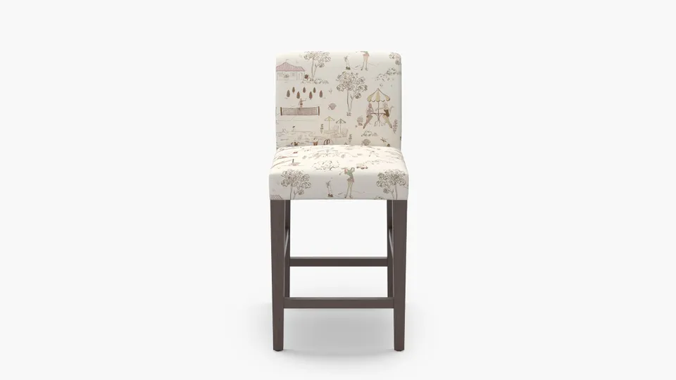Signature Dining Counter Stool, Multi Country Club Toile, Espresso Square Tapered Leg