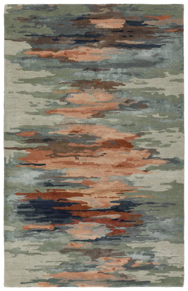 Ryenn Handmade Abstract Sage/ Peach Area Rug (9'X12')