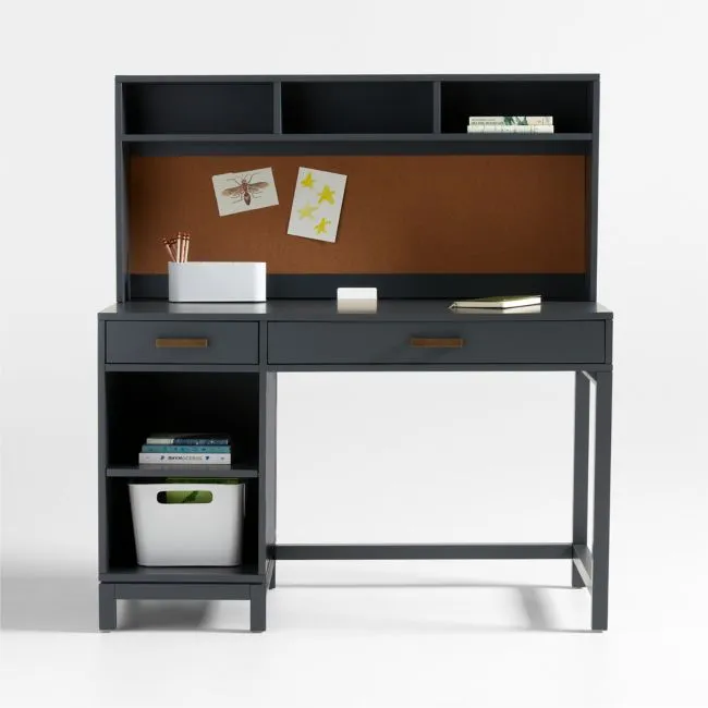 Parke 48" Charcoal Wood 2-Drawer Kids Desk with Hutch
