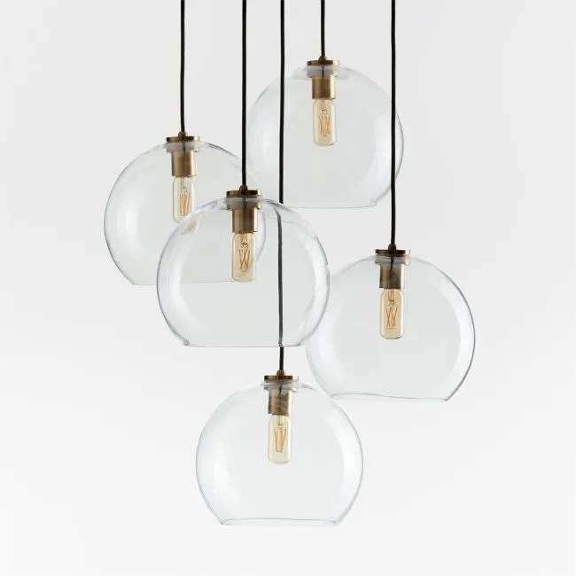 Arren Brass 5-Light Round Pendant with Large Round Clear Glass Shades 40.7"
