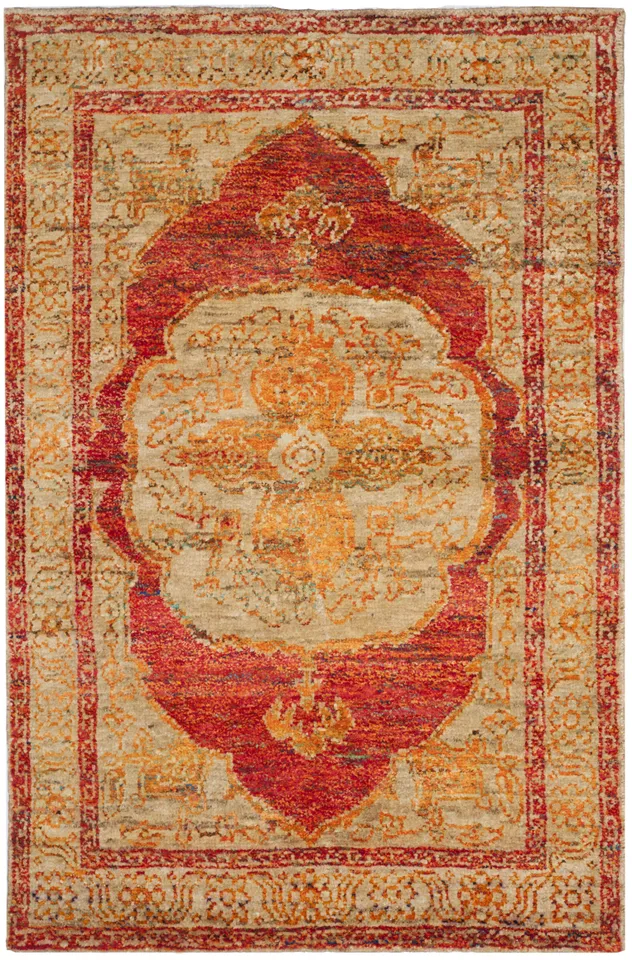 Arlo Home Hand Knotted Area Rug, TGR603A, Red Orange/Beige,  5' X 8'