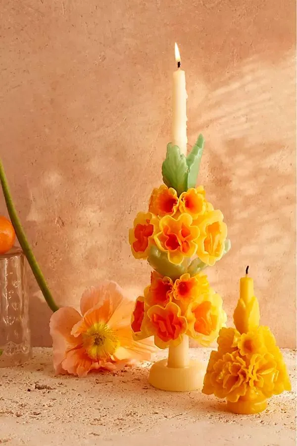 Oaxacan Floral Taper Candle, Large Multicolor