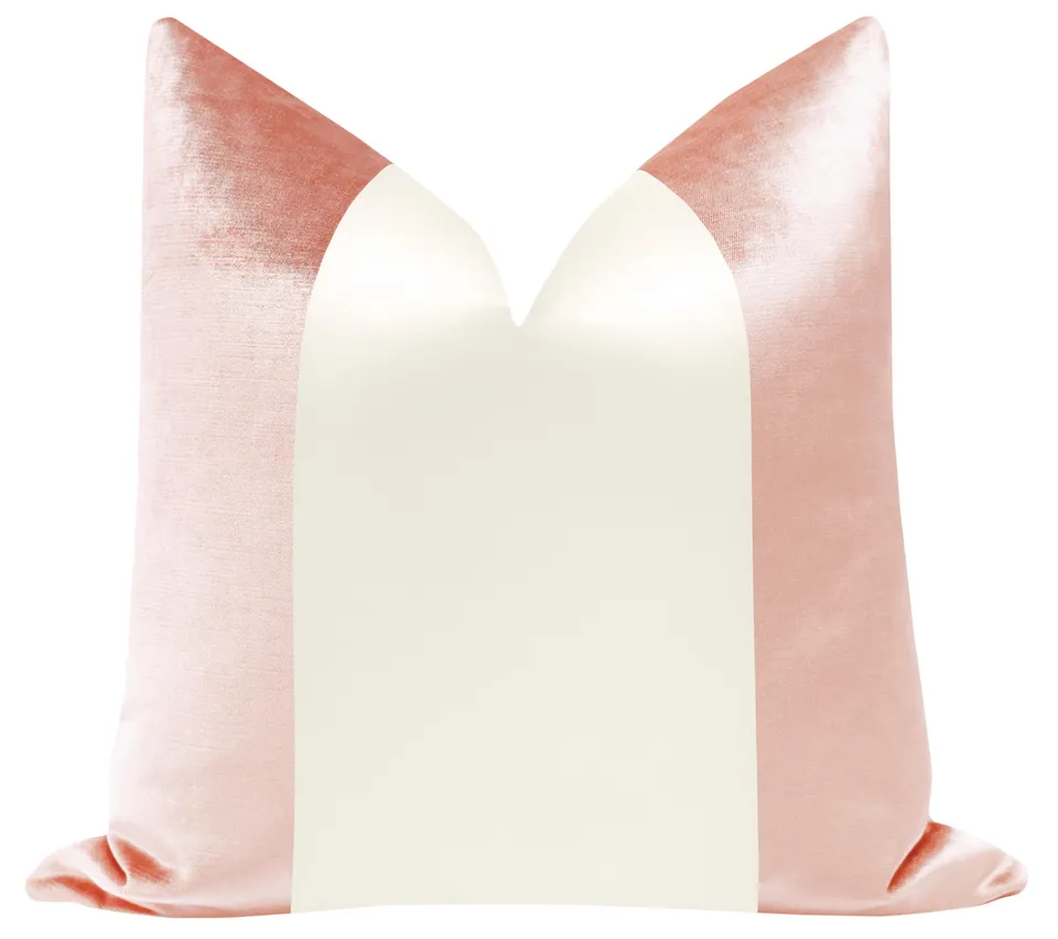 PANEL COLORBLOCK :: FAUX SILK VELVET // PINK PEONY + ALABASTER SILK - 26" X 26"