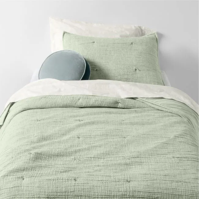 Aire Crinkle Muted Teal Hand-Quilted Kids Twin Comforter