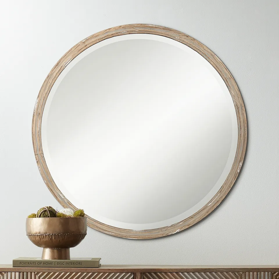 Uttermost Greta Faux Wood Finish 34" Round Wall Mirror