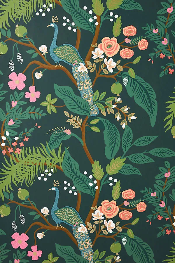 Rifle Paper Co. Peacock Black Wallpaper