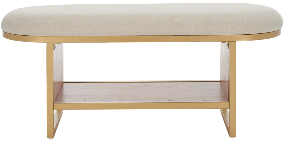 Iona Open Shelf Bench With Cushion - Cream / Natural