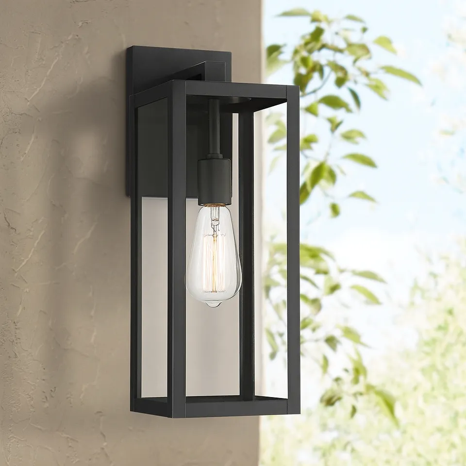 John Timberland Titan 17" Mystic Black and Glass Outdoor Wall Light
