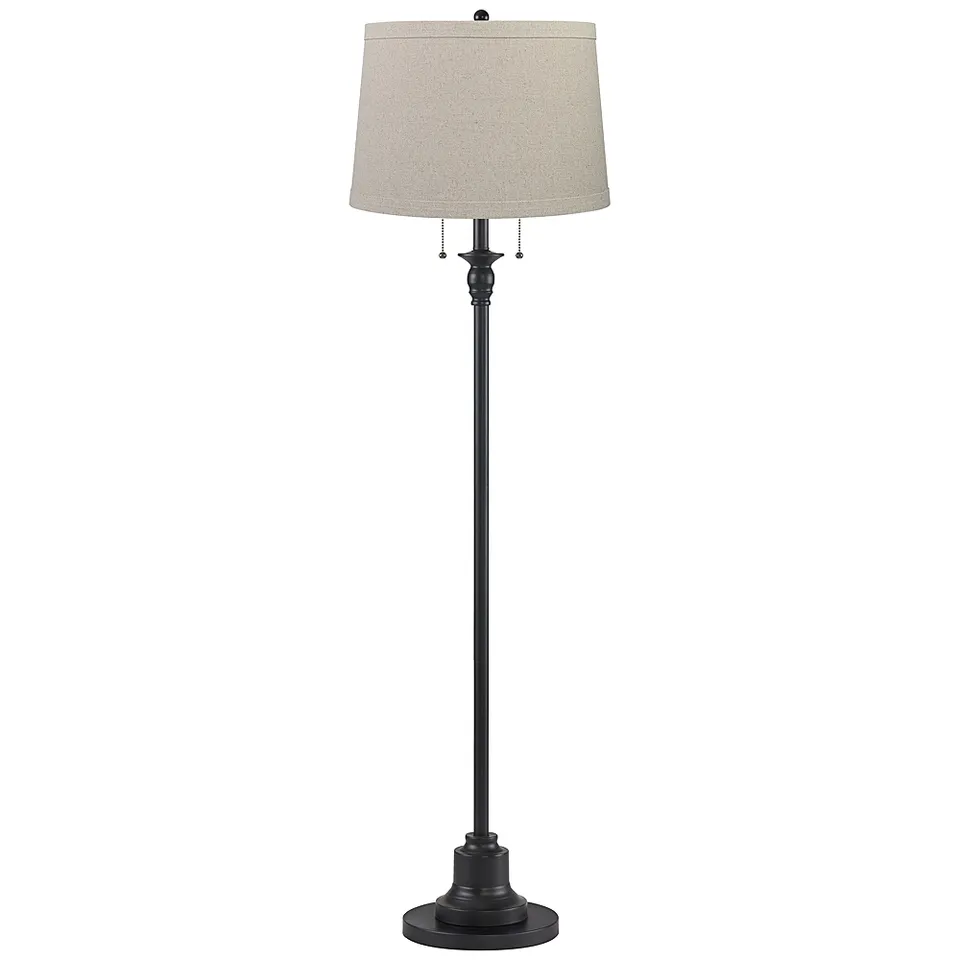 Dyna 58" High Black and Taupe Burlap Shade 2-Light Floor Lamp