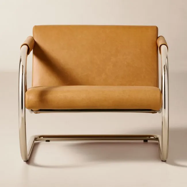Loop Light Brown Saddle Leather Accent Chair Set of 2 by Andreas Hansen
