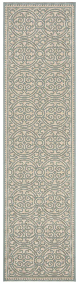 Arlo Home Indoor/Outdoor Woven Area Rug, LND134K, Aqua/Cream,  2' X 8'