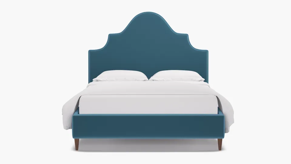 Statement Bed, French Performance Plush Velvet, Walnut Square Tapered Leg, Twin