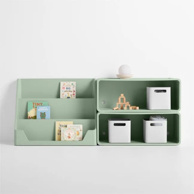 Scout Set of 2 Sage Wood Kids Stackable Bookshelves with Low Bookcase