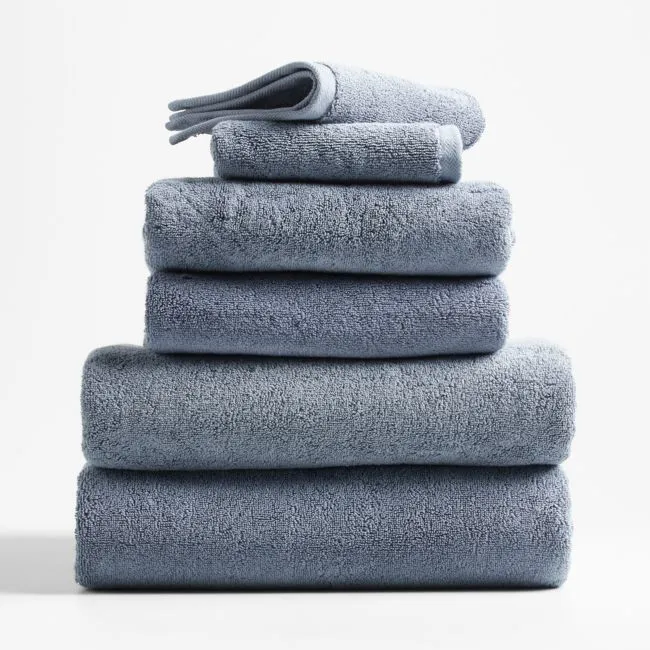 Classic Organic Turkish Cotton Evening Blue Bath Towels, Set of 6