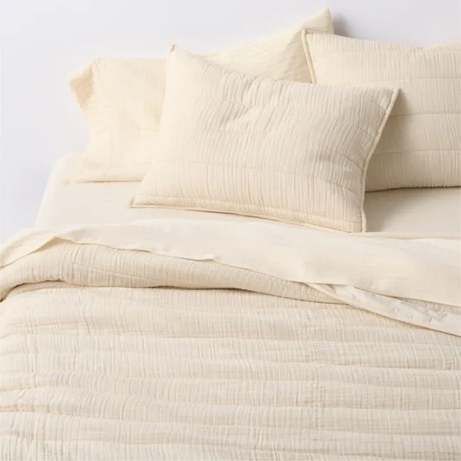 Organic Cotton Gauze Undyed Full/Queen Channel Stitch Quilt