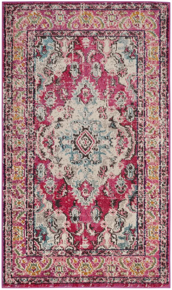 Arlo Home Woven Area Rug, MNC243D, Pink/Multi,  4' X 5' 7"