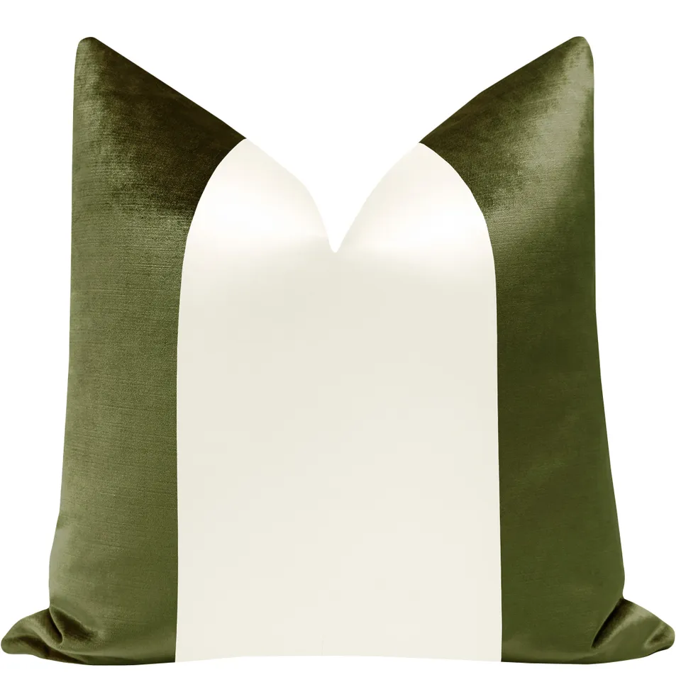 PANEL COLORBLOCK :: FAUX SILK VELVET // OLIVE + ALABASTER SILK - 20" X 36" KING SHAM