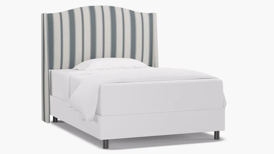 Classic Wingback Headboard, French Blue Clarence Stripe, Full