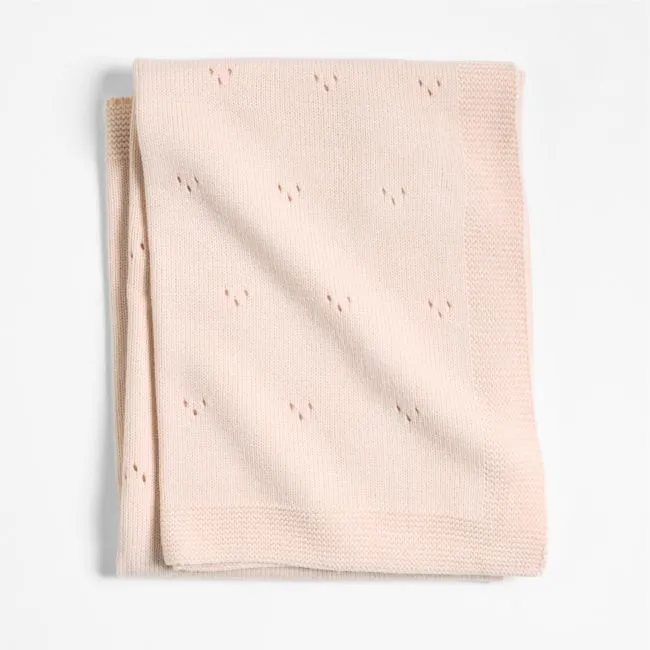 Pointelle Knit Elegant Pink Organic Cotton Baby Stroller Blanket