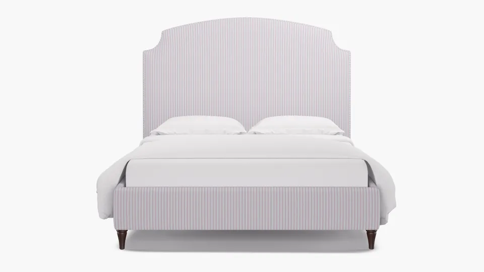 Cove Bed, Pink Classic Ticking Stripe, Espresso Decorative Tapered Leg, Queen