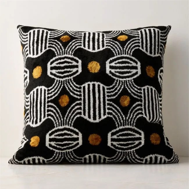 Telo Black and White Turkish Silk Throw Pillow with Feather-Down Insert 23"x23"