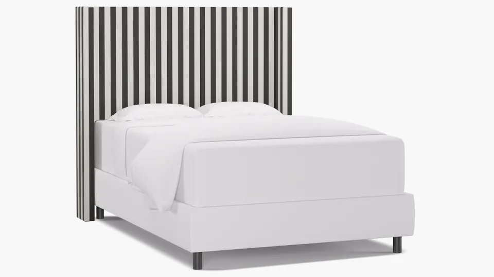 Modern Wingback Headboard, Ink Cabana Stripe, Full