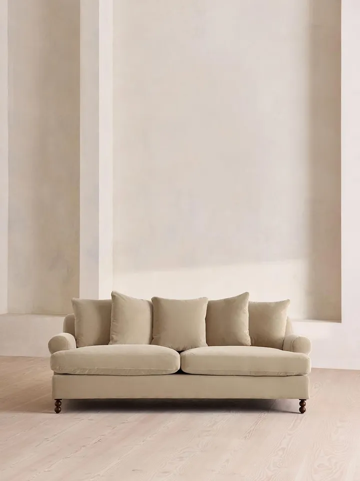 Audrey Three Seater Sofa, Velvet, Oyster, US